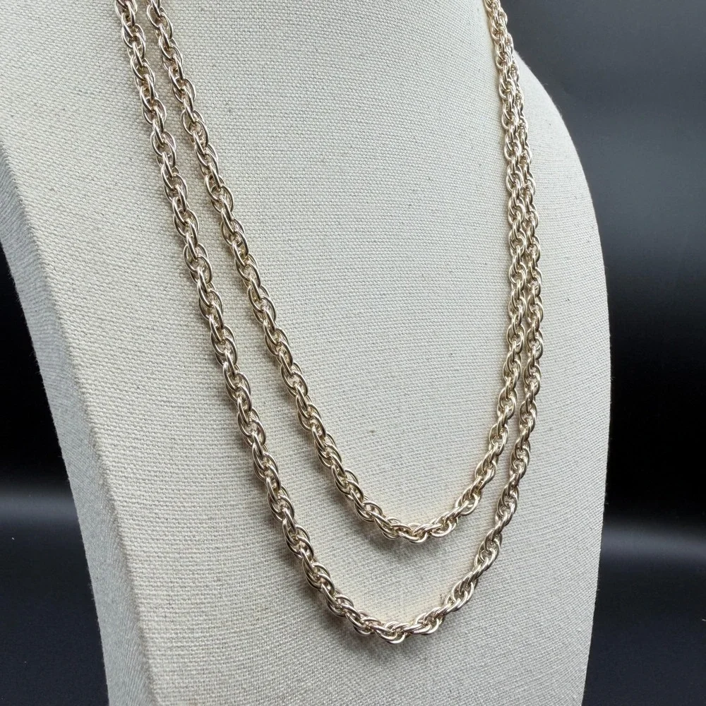 Silver Tone Long Twisted Rope Chain Necklace Layering Statement Costume Jewelry